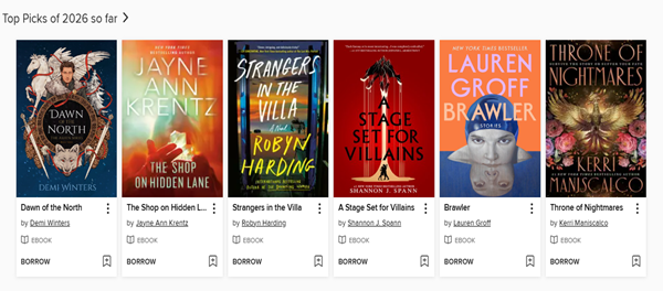 Popular titles available from Overdrive aka Libby